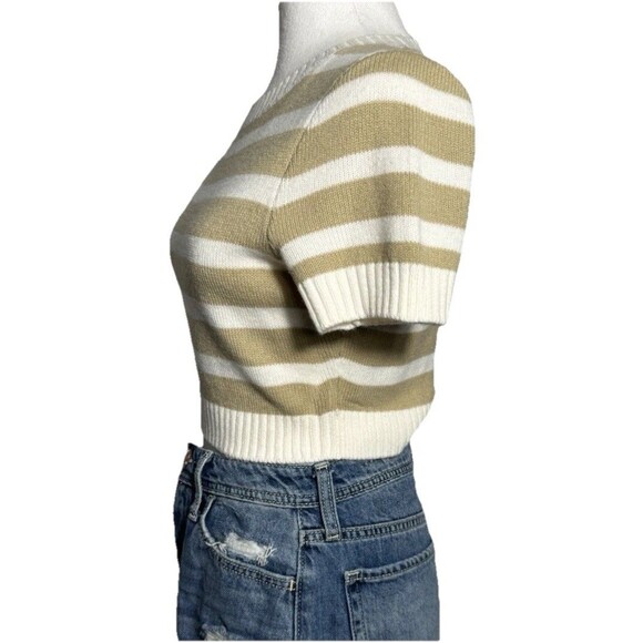 H&M Divided Striped-knit Sweater Cropped/Short Sleeve White/Tan/Women’s/Small - Picture 3 of 9